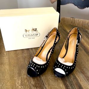 Coach black open-toe heels. Size 8